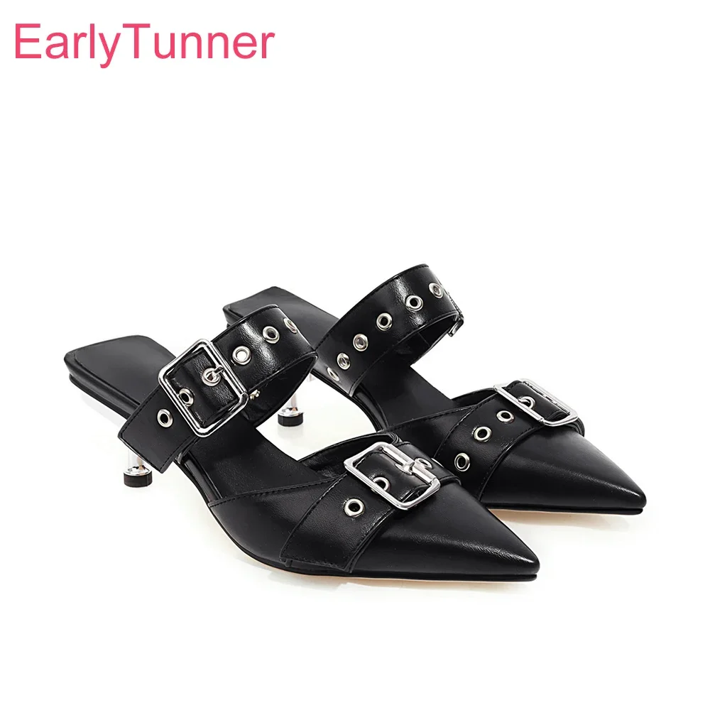 

Совершенно новые модные черно-белые женские повседневные сандалии Noelty на высоком круглом каблуке, женская обувь для вечеринок, большие размеры 43, 45, 48