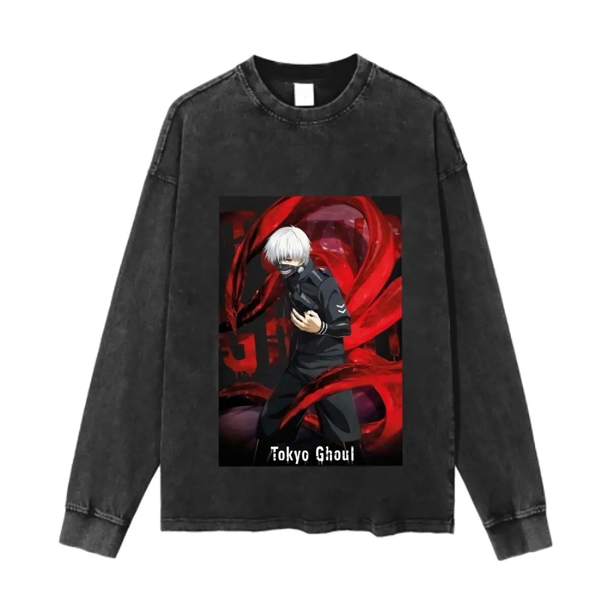 

Винтажная черная повседневная футболка с длинными рукавами в стиле панк Tokyo Ghoul