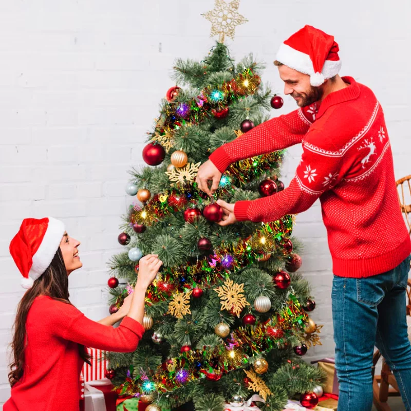 1pc 16 pés guirlanda de enfeites de natal metálico brilhante com luzes led árvore grossa decorações penduradas para festa de natal interior