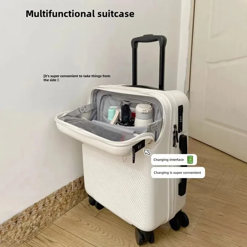 New front opening boarding suitcase men women 20/24/26 inch lightweight trolley travel luggage fashion USB charging luggage