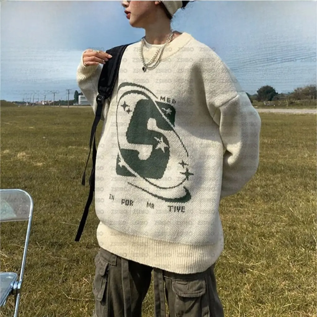 

Retro American Street Fashion Sweater round Neck Loose Pullover Hip Hop Autumn Winter Men's And Women's Coat