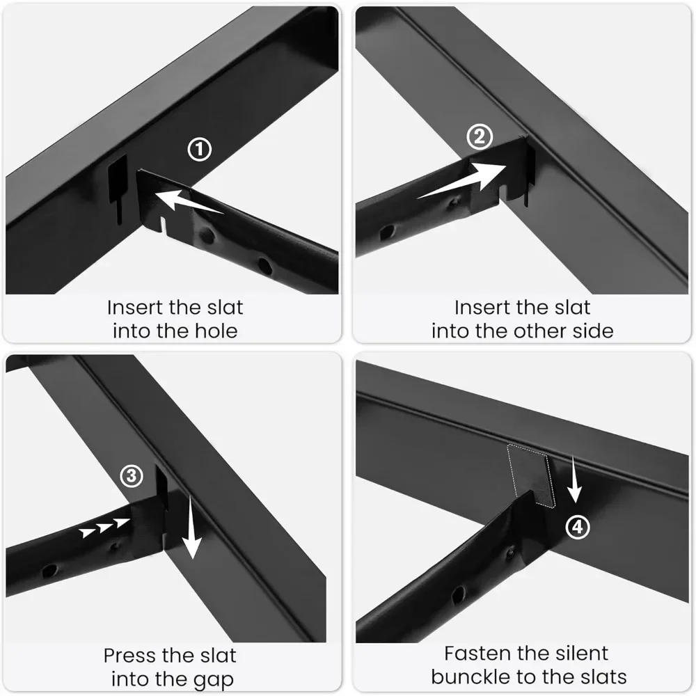 Bed Frame, Wooden Headboard, Heavy Duty Metal Platform No Box Spring Needed, Easy Assembly, Rustic Bed Frame