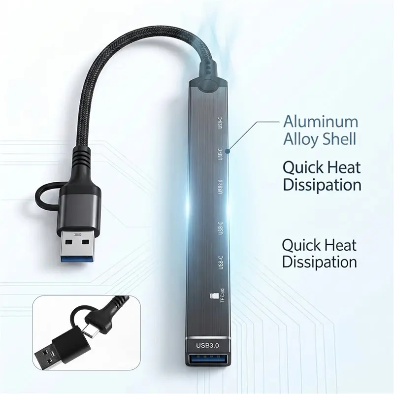 N93RNEW! USB+ Type-C 7 In 1 HUB Docking Station With TF SD Card Reader, Laptop Tablet Phone Disk Converter USB Hub