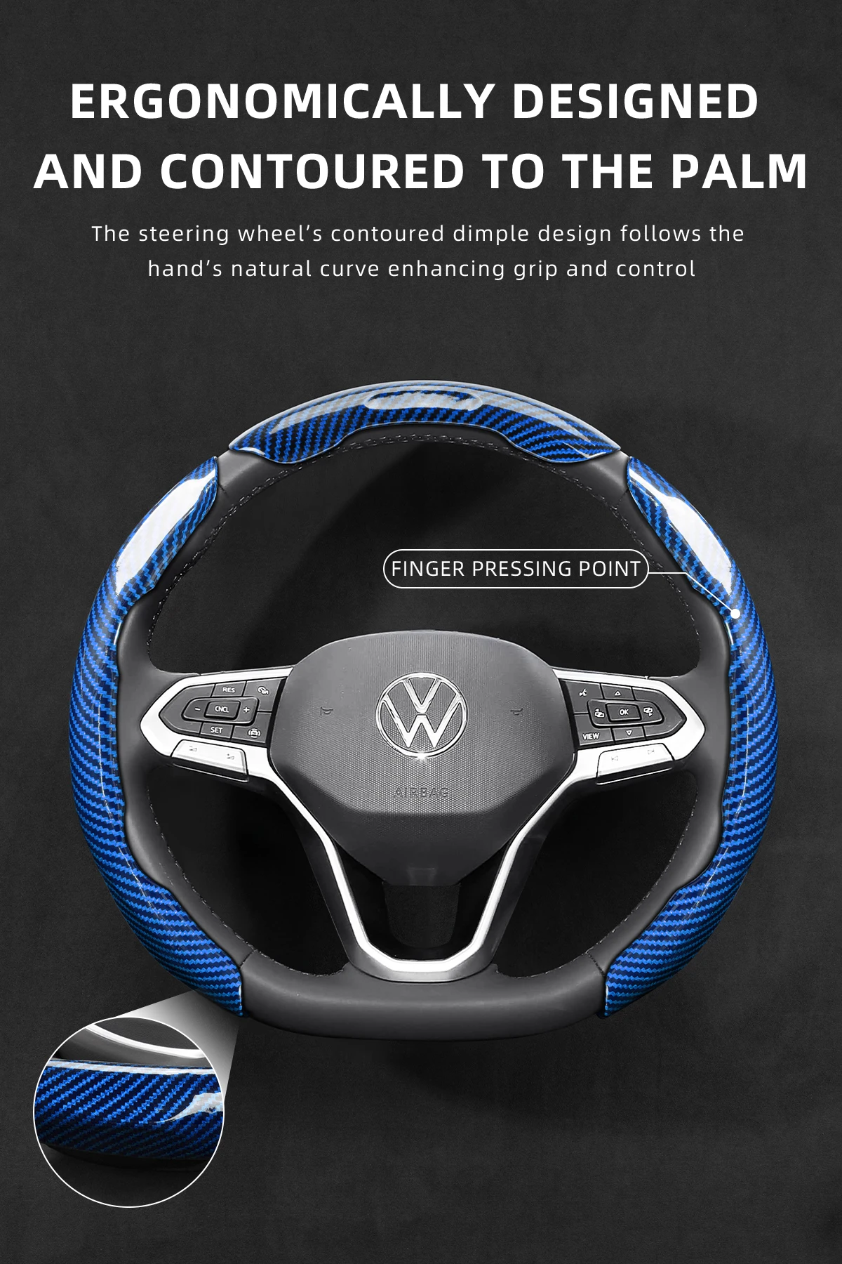 Passend für Volkswagen Sportlenkrad-Abdeckung mit Carbonfaser-Textur, Snap-On-Typ, für Tiguan, Golf, T-Roc, Polo, Passat, Jetta, ID.3, ID.4, Atlas, Teramont, Taos, T-Cross, Taigo, Touran, Auto-Innenausstattung, Schutzgehäuse – Detail 5