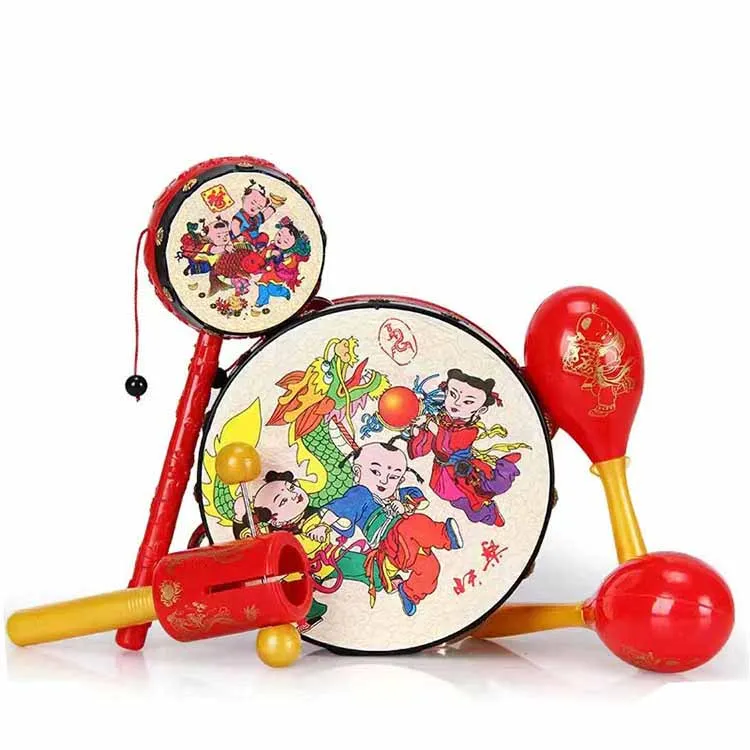 Childhood Classic Nostalgia Musical Instrument Set Toys 5Pcs/Set Peaceful Auspicious Drums Hand Clapping Drums Rattle Toys