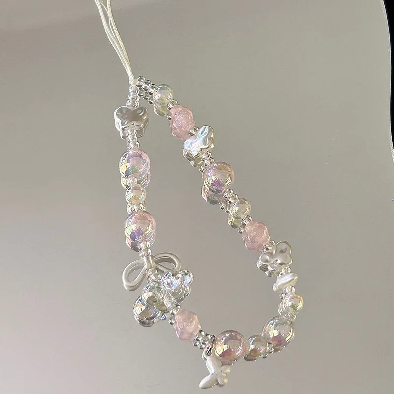 

Girls Heart Transparent Pink Cloud Mobile Phone Hanging Chain Wrist Hanging Rope CCD Camera Pendant Short Chain Decoration