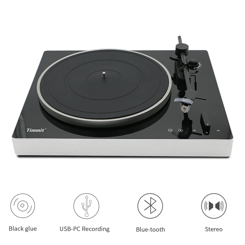 Turntable com Transmissores Blue-tooth e USB, Vinyl Record Player para Gravação PC