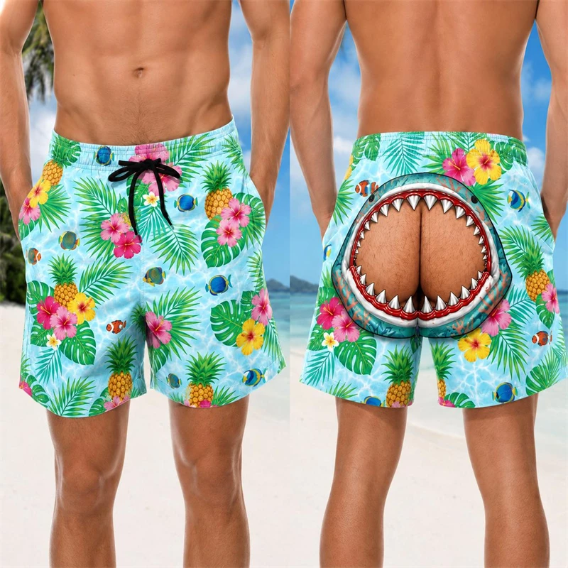 Men Funny Optical Illusion Beach Shorts 3d print Stripe Leopard USA Flag Fake Ripped Tear Hole Butt Visual Summer Party Novelty