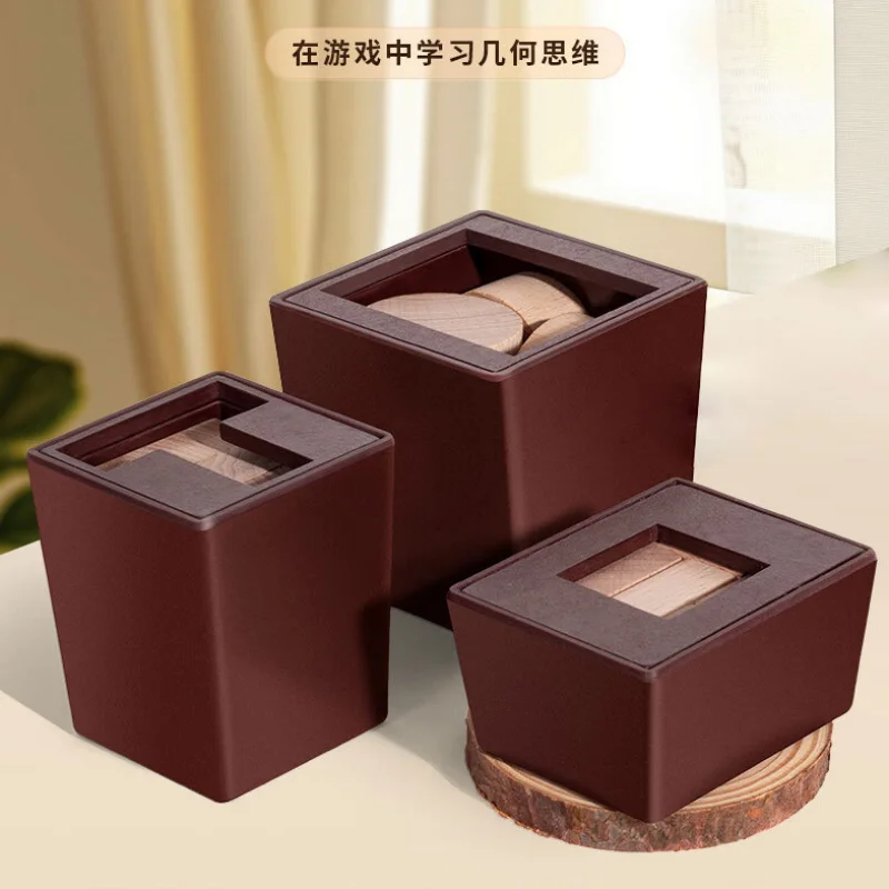 Desafiador seis T Square Circle Logic 3D Mind Box Cérebro Teasers Jogo de quebra-cabeças de madeira