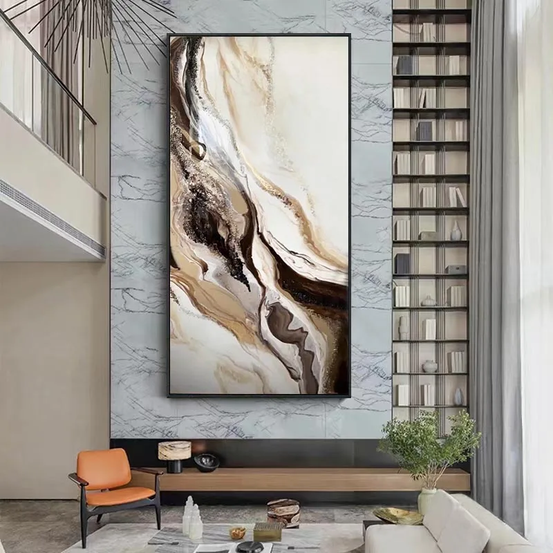 Can be Customized Abstract  Hand-painted Decorative Painting Hotel Living Room Hallway Golden Stone Large Art Hanging Painting