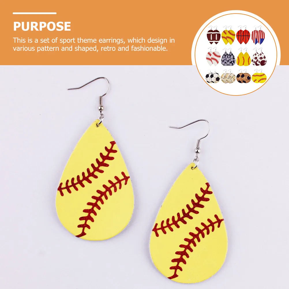 12Pairs Baseball Shape Earrings Retro Dangle Earrings Sporty Style for Women Sports Theme Rugby Football Gifts