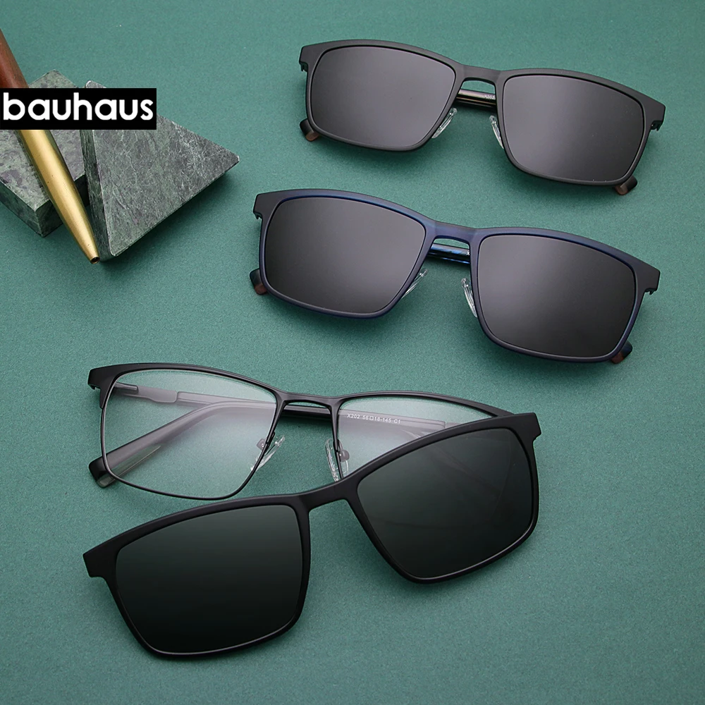 

X202 Fashion Polarized Magnetic Clip On Glasses Retro Square Optical Prescription Eyeglasses Frame Men