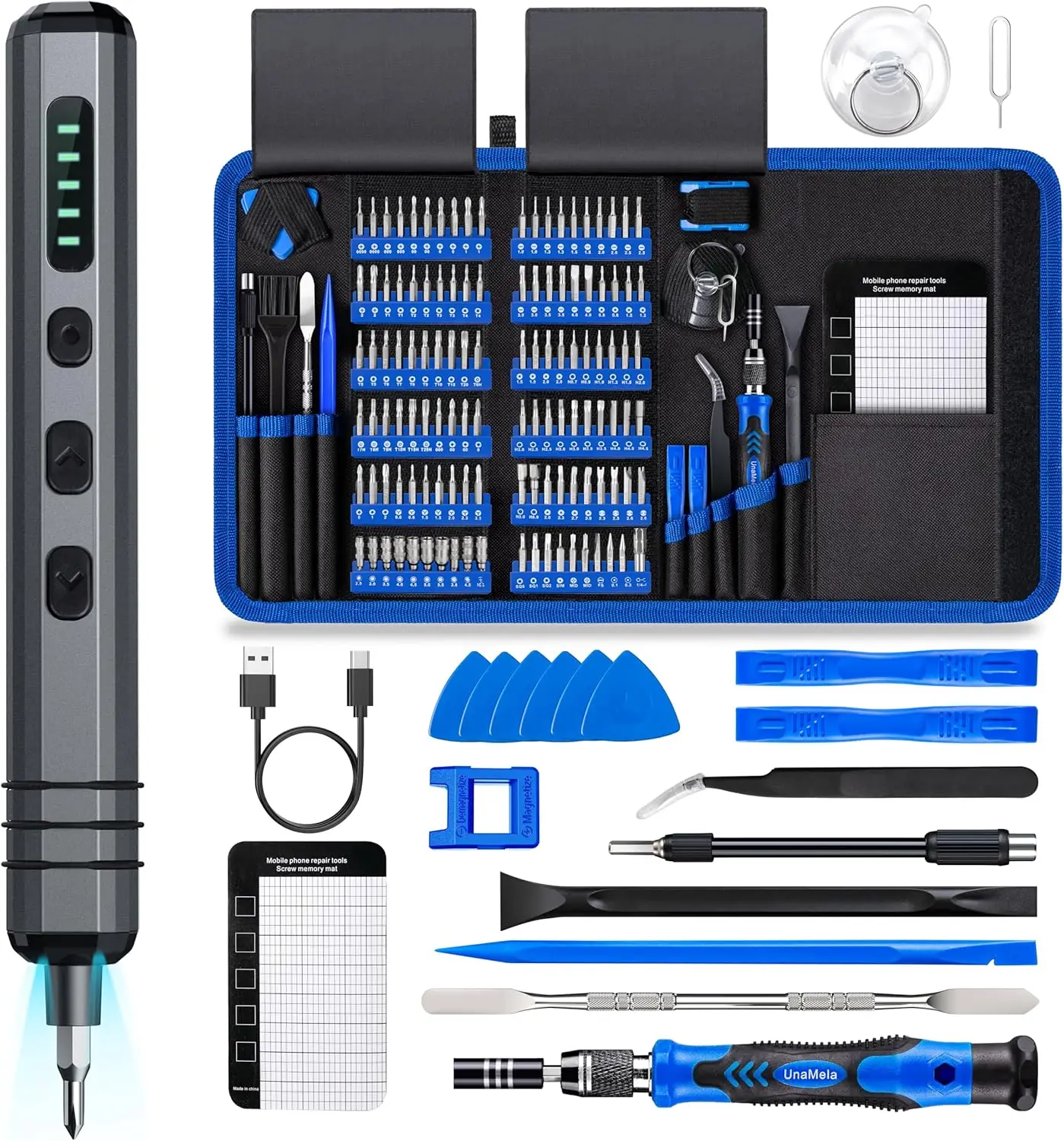 

Mini Electric Screwdriver Set 140-IN-1, Cordless Precision Screwdriver with 120 Bits, 5 Torque Settings, LED Light,