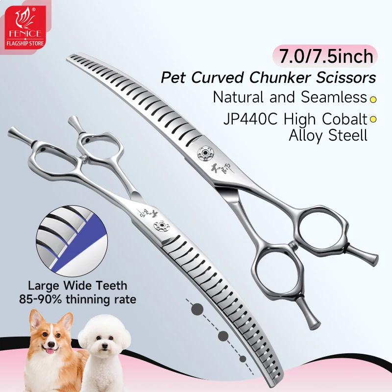 

Fenice Master Series 7/7.5 Inch Gradual Large Wide Teeth Curved Chunker Canine Hairdressing Scissors Dog Grooming Shears 85-90%
