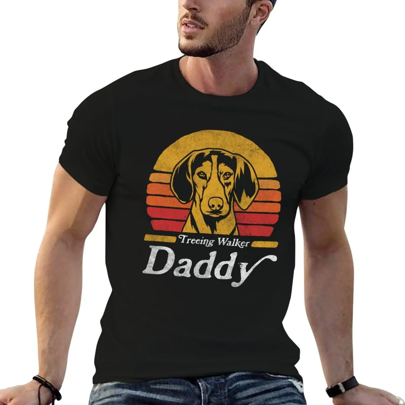 

Retro Vintage Treeing Walker Coonhound Daddy T-Shirt funny t shirts man t shirts for man cotton T-Shirt