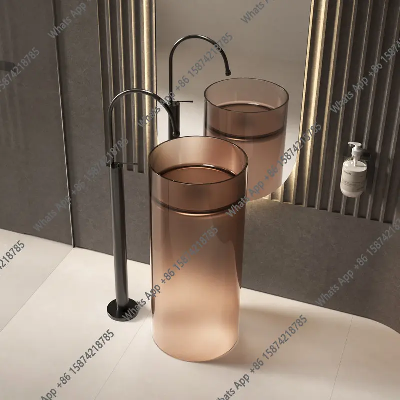 

Прозрачная пристенная раковина из смолы от пола до потолка, круглая колонная раковина-тумба для ванной комнаты B&B