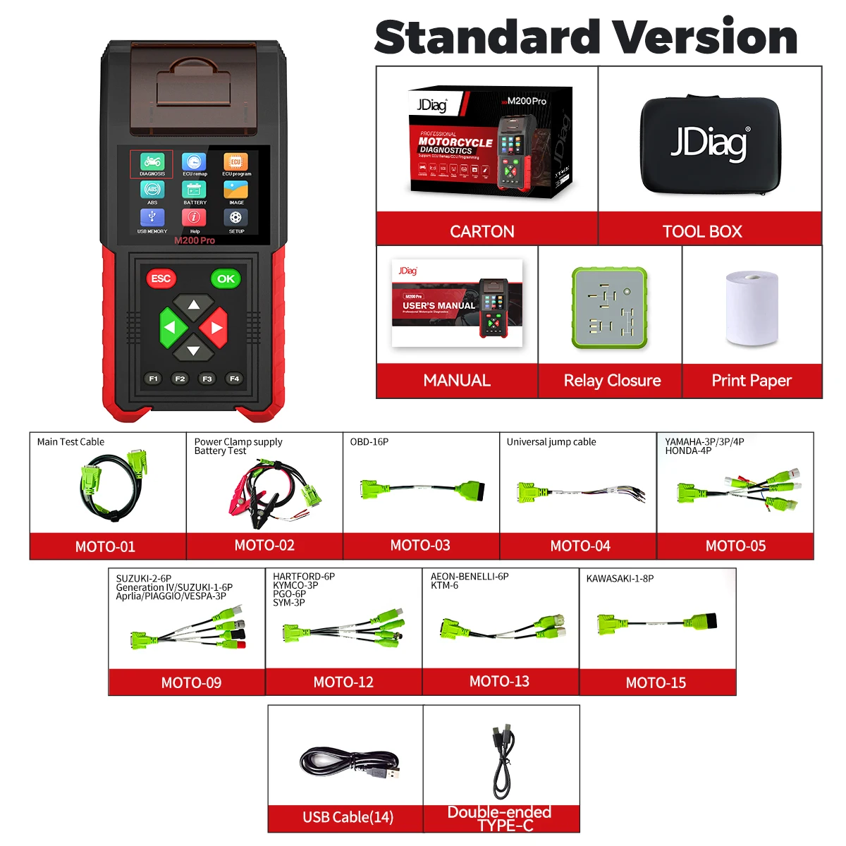

JDiag M200Pro ECU Remap Program Tool Motorbike Diagnostic Scanner Universal Support Most Brands M200 Pro