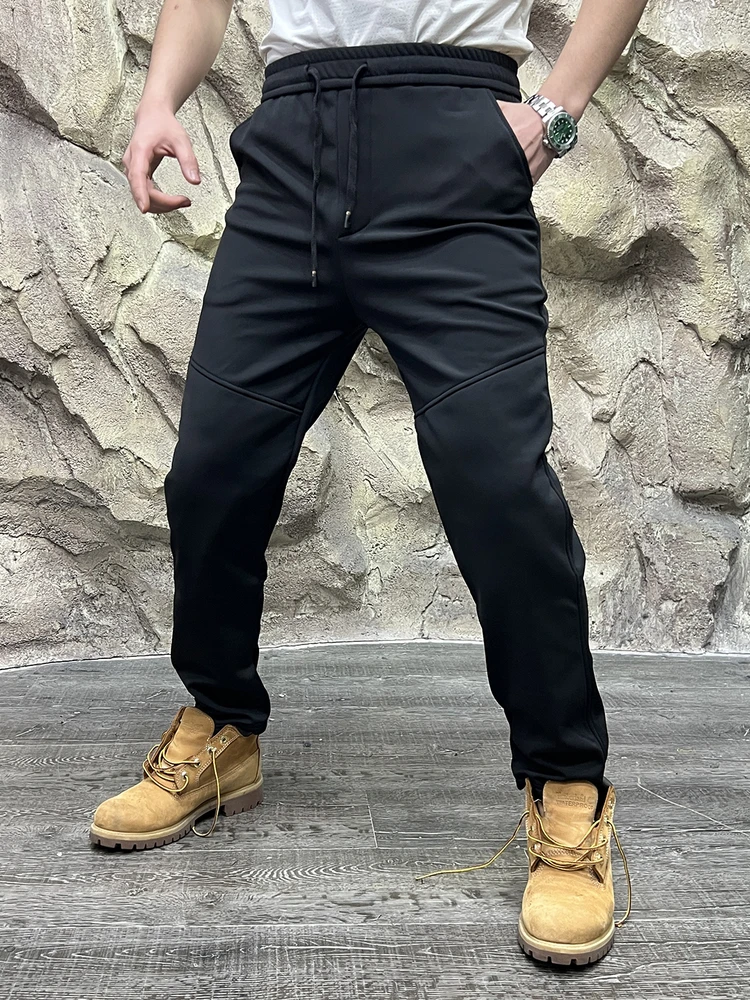 

Heat-Preserving Du down Thermal Pants Straight Leg Casual Trousers Knee-Pad Anti-Cold Leisure Pants for Young Men