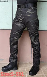 New Men's Camouflage Outdoor Tactical Pants Waterproof Wear Resistant Training Hiking Trousers Men Multi-pockets Cargo Pants 5XL