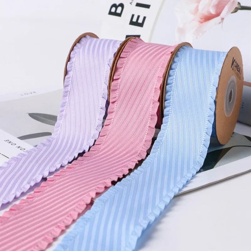 49-50 Yards 25MM 38mm Falbala Ruffled Wood Ear Edge Twil Ribbon 0302R01 Bowknots Kids Hair Accessories Material Handmade Carfts