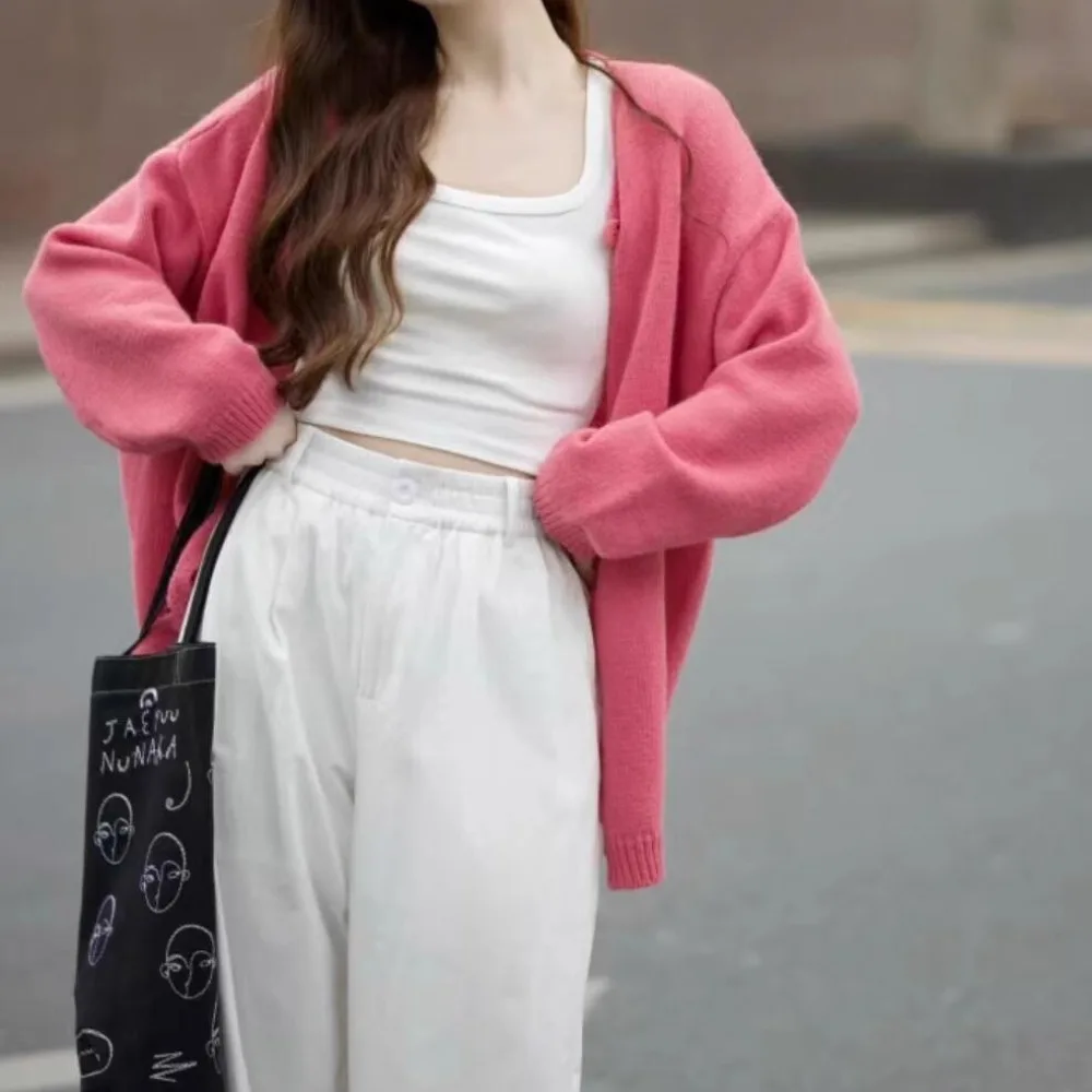 Women's Cardigan Cozy Korean Style Outfit Skin-friendly Breathable Solid Colors Knitted Thin Simple Fashion Daily Versatile Tees