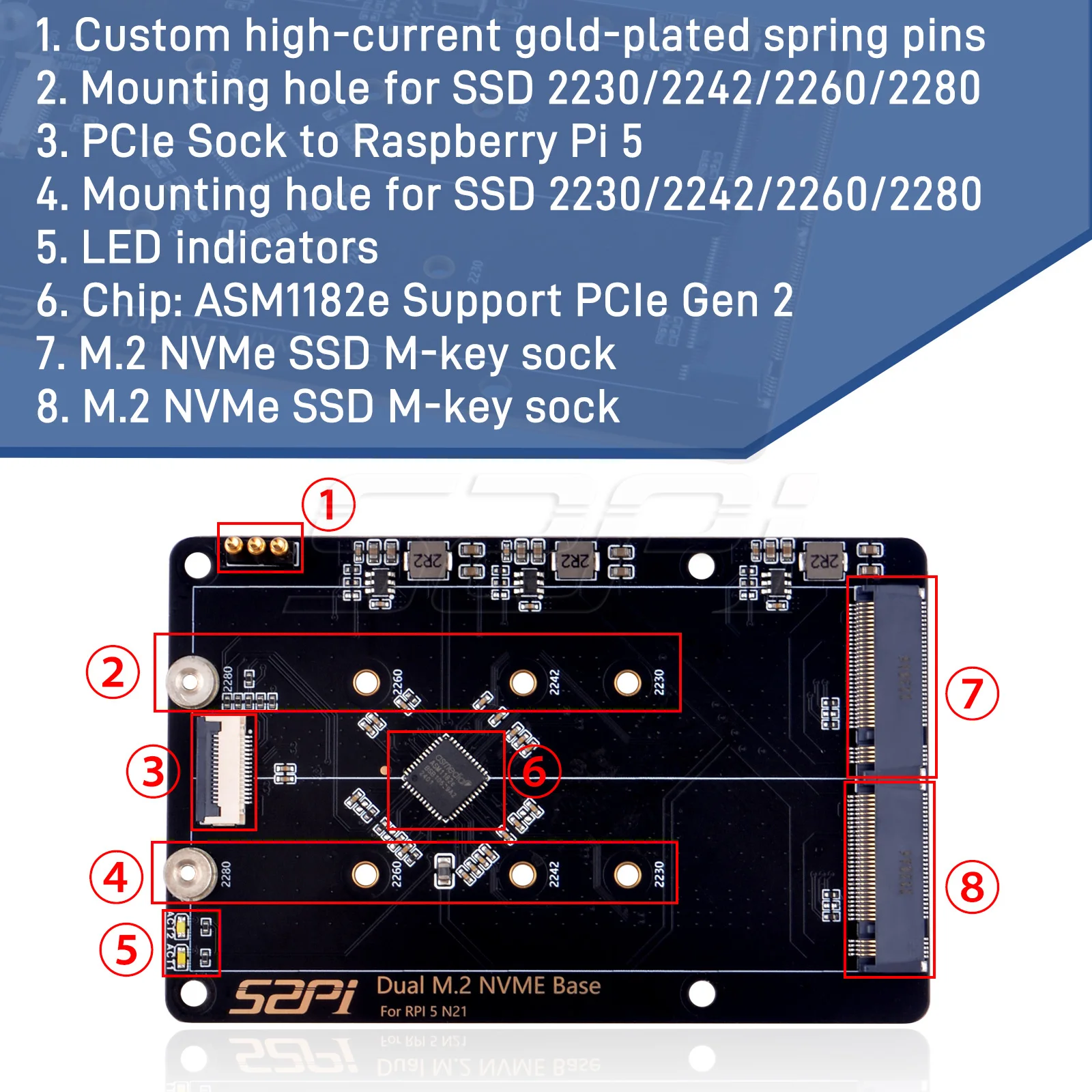 52Pi N21 Dual 2280 NVMe base for Raspberry Pi 5 Extension Adapter Board