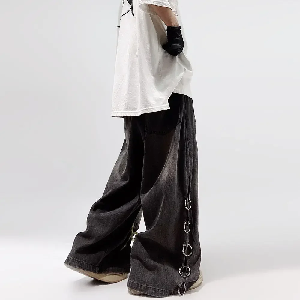 

Style Oversized Pocket Retro Baggy Jeans Men Y2k Hip Hop Punk Wide Leg Straight Overalls Black Denim Pants Streetwear