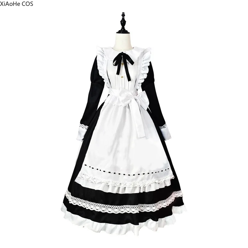 

2023 Halloween Cosplay Costumes Anime Apron Maid Role Play Long Dress Plus Size Black White Lolita Lingerie Dress Maid Outfits