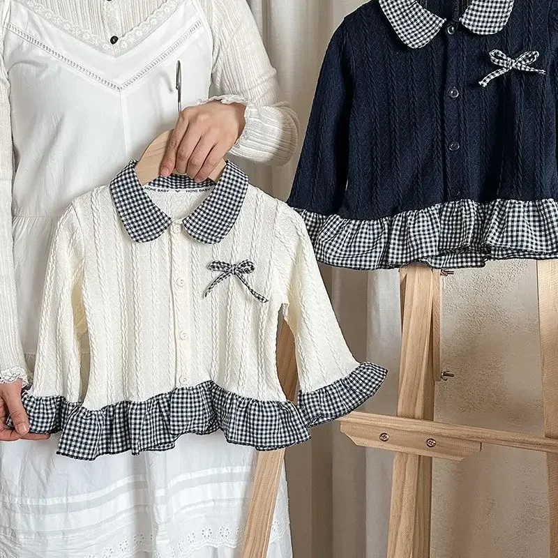 Mädchen Reines Herbst-Spitzen-Zweiteiler-Set, Kinder-Sweatshirt mit Kragen, Strickoberteil, Baby-Soft-Stretch-Langarmshirt, Kinder-Freizeitkleidung – Detail 3