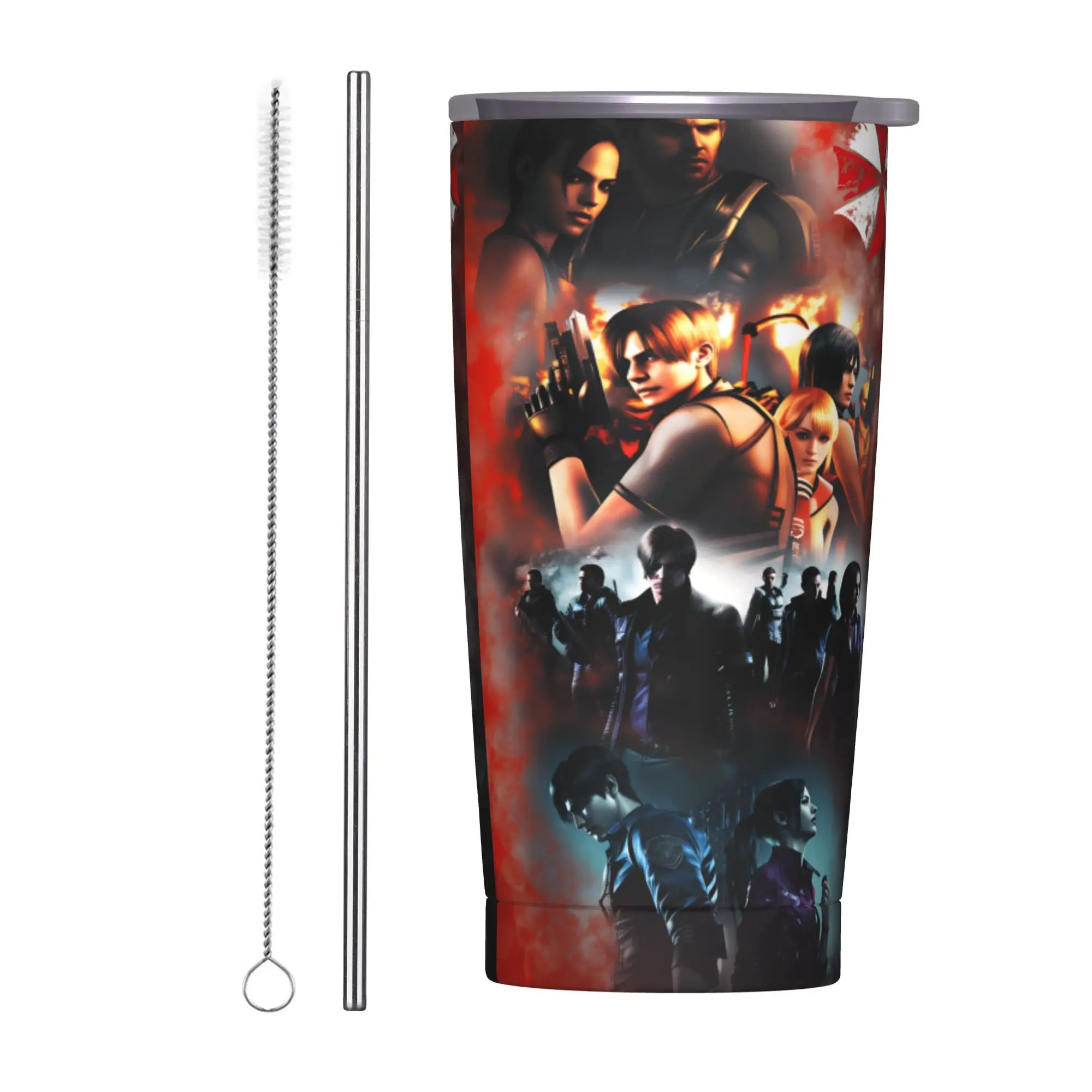 Stainless Steel Tumbler Residents Evils Car Mugs With Straws  Travelist Cold and Hot Water Portable Large Capacity Thermal Mug