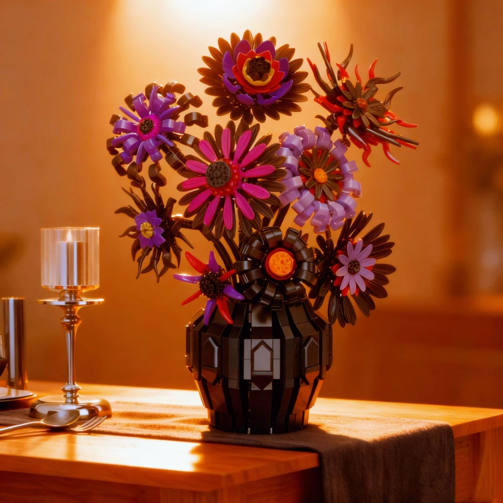 

MOC Dark Devil Purple Van Gogh Sunflowers Building Blocks Set Flower Plant Floral Decor DIY Toys For Children Girl Birthday Gift