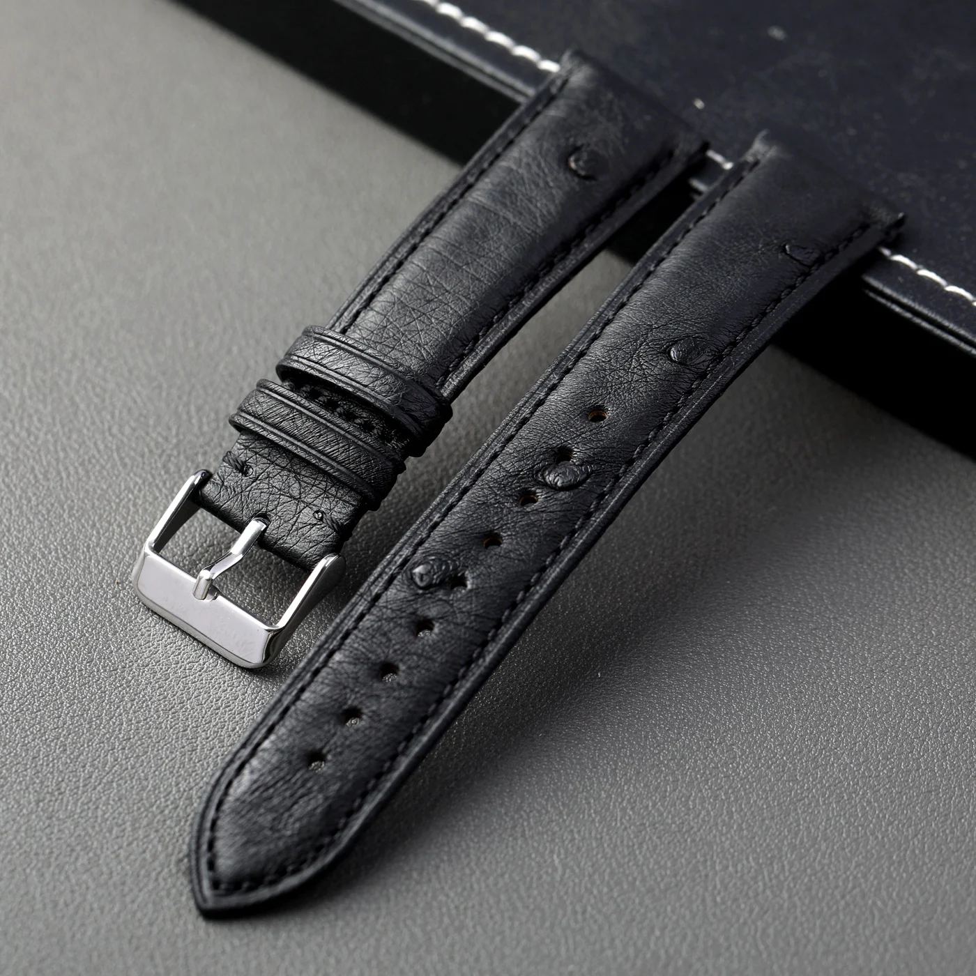 Handmade South African ostrich leather strap, 18 19 20 21 22MM black retro soft men's watch strap with genuine leather, high-end