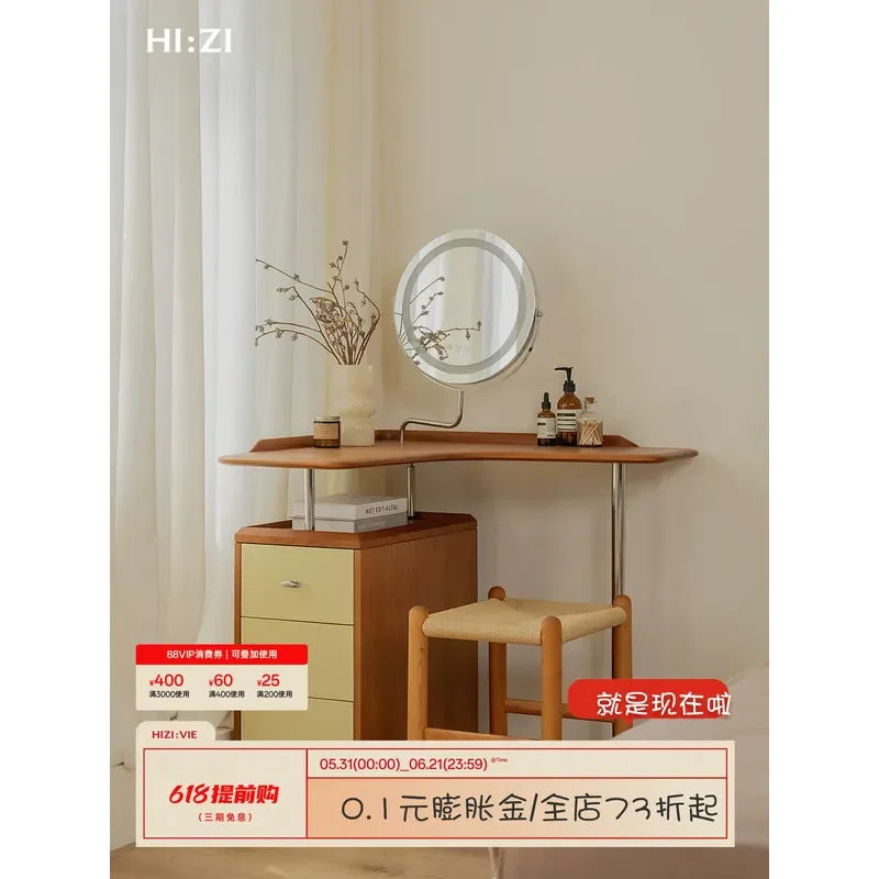 Floating Dresser for Small Apartment Gray Wood Retro Solid Wood Dresser with Integrated Mirror Makeup Table and Storage