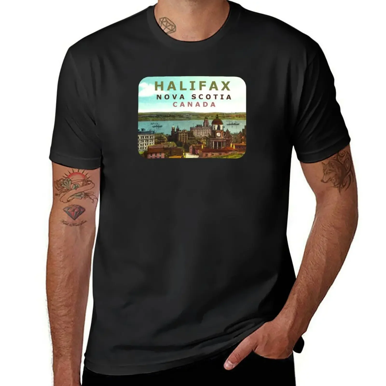 

Halifax Nova Scotia Canada Vintage Travel Decal T-Shirt quick drying street wear designer shirts tops mens champion t shirts