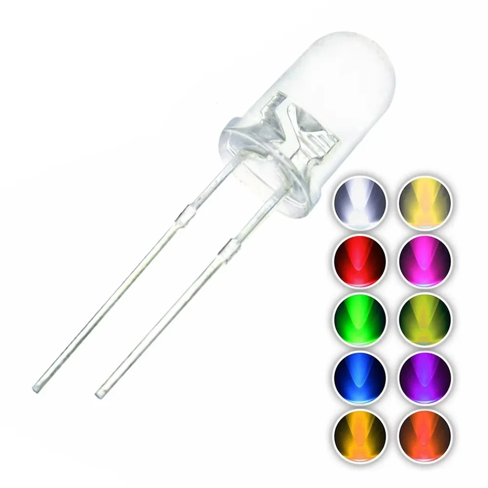 

100PCS/lot F5 10 Colors 5MM Round Green/Yellow/Blue/White/Red/Warm White/Orange/Purple/Pink/Yellow Green LED Light Diode Kit