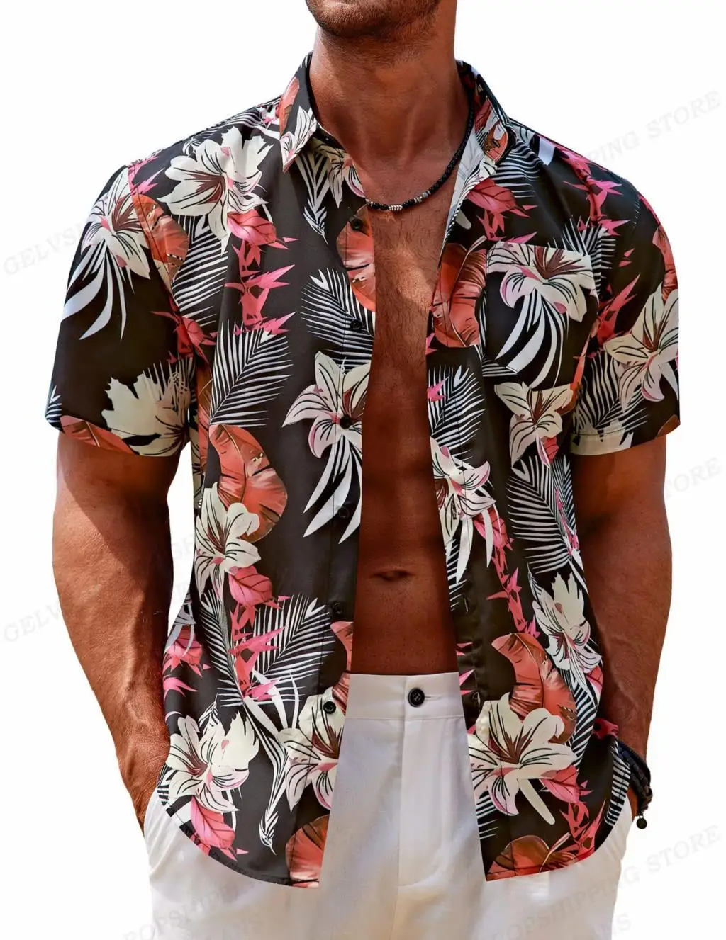 Hawaiian Shirt Tropic Plant Flowers Shirts Men\'s Vocation Blouses Floral Lapel Cuba Camisas Clothing Single Breasted