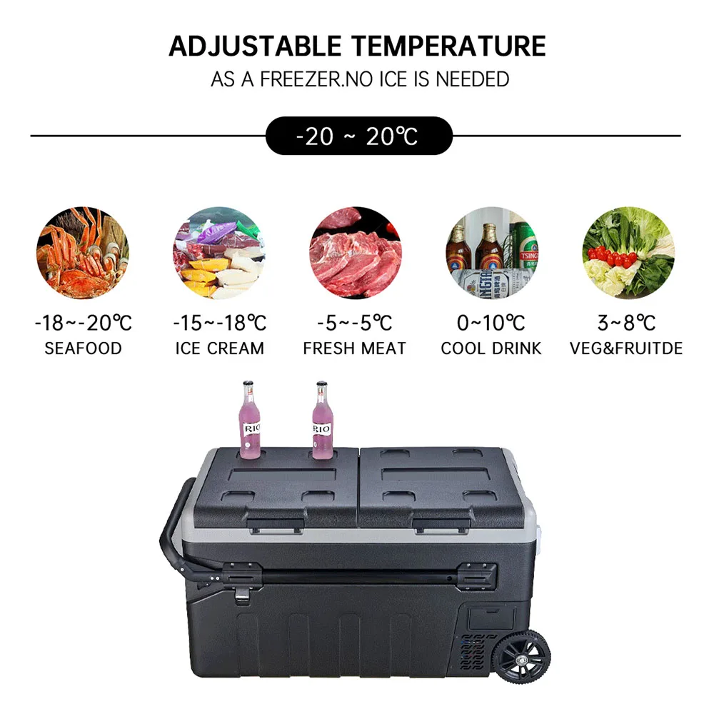 في الهواء الطلق 75L رائجة البيع التخصيص صندوق تبريد ضاغط الثلاجة 12 فولت التخييم في الهواء الطلق ثلاجة السيارة