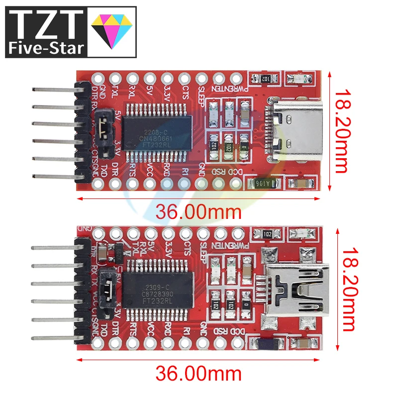 TZT FT232RL FTDI USB 3.3V 5.5V to TTL serial adapter Module For arduino FT232 pro Mini USB to TTL 232