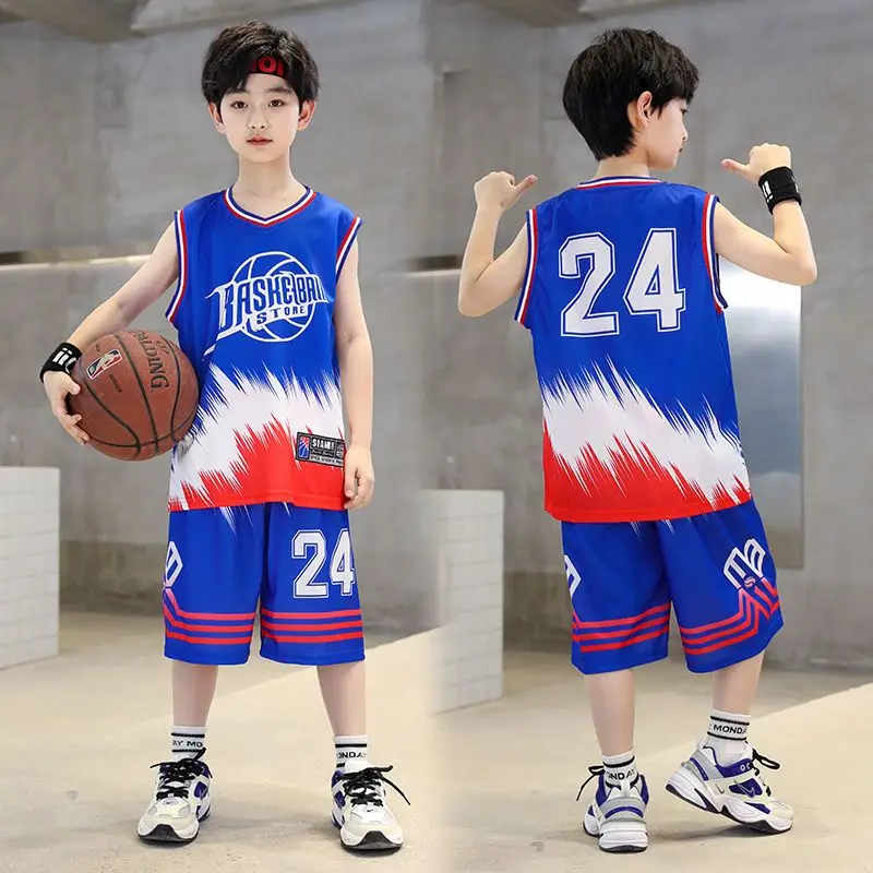 Boys Summer Quick-Dry Basketball Sports Suits 4-14 Years Boys Sleeveless Vset+Short Pants 2pcs Sets Kids Sports Outfits Clothing