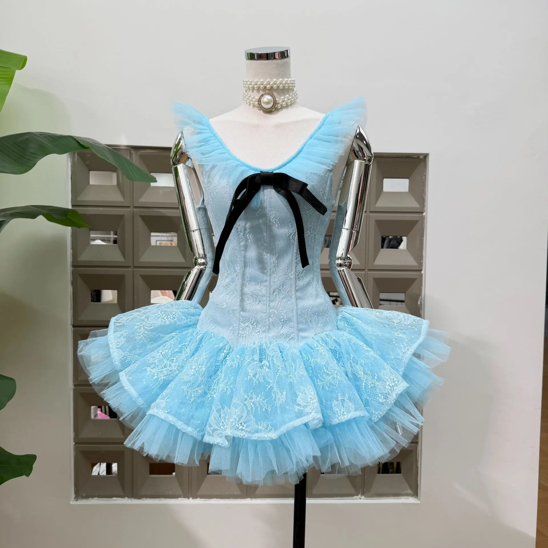 

Coquette Lace Corset Off Shoulder Bow Bustier Mini Party Sweet Princess Y2K Kawaii Prom Dress Women's Casual Dresses Vestidos