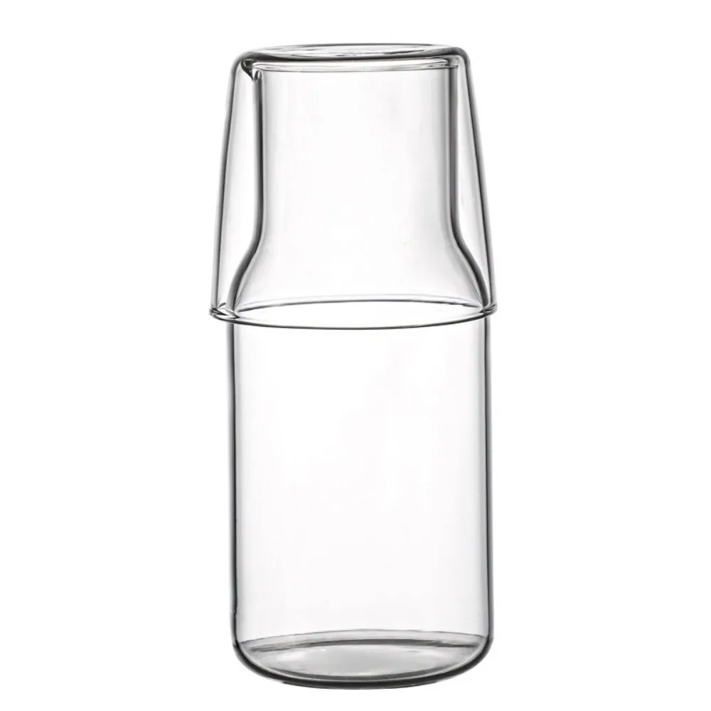 

Transparent Bedside Glass Water Carafe With Cup Heat-resistant Juice Bottle Pointed-tip Flow Guide Design Drink Pitcher Study