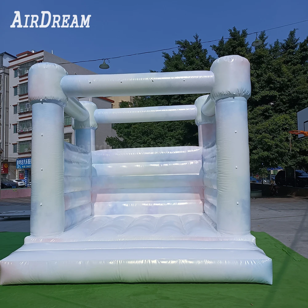 Commerical PVC 10/13ft Commercial white bounce house for party rentals Tie-dye colors inflatable bouncy castle with air blower