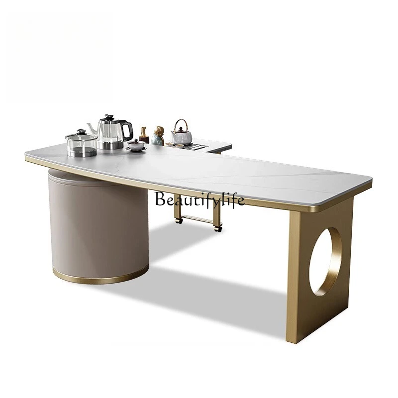 

Modern Light Luxury Coffee Table Stainless Steel Rock Plate Tea Table High-end