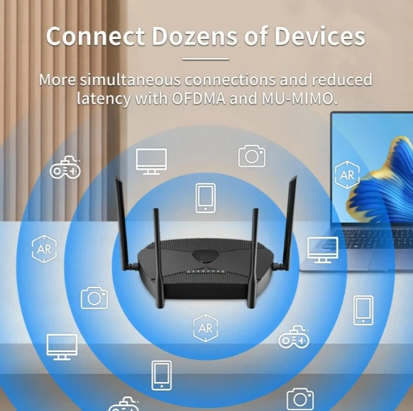 Tenda Router WiFi 6 2.4/5GHz Dual Band Gigabit Port Work with Home App Network Cable Wifi Extender AP 4x6dBi Antenna WPA3