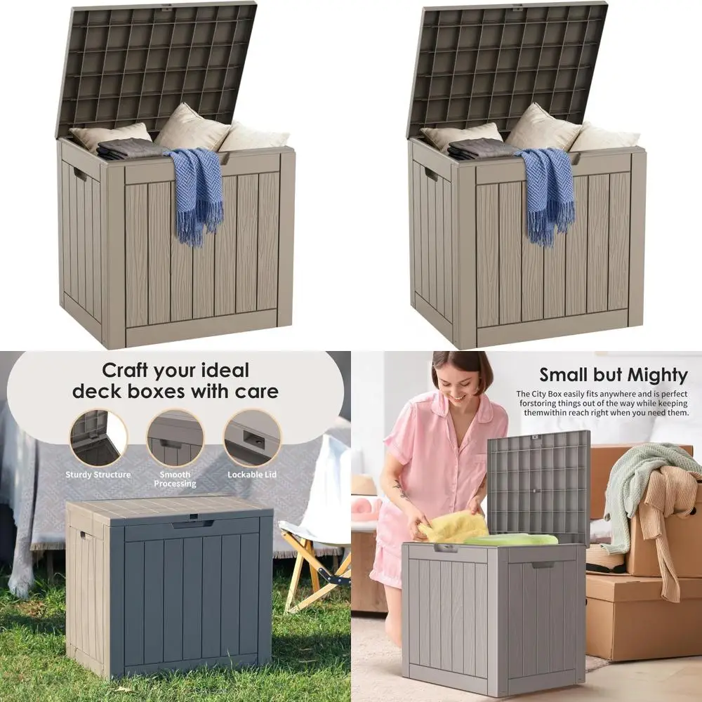 

Влагозащищенный запираемый уличный ящик для хранения, вместимость 30 галлонов, устойчивый к УФ-излучению, серый, идеально подходит для садовых подушек и инструментов