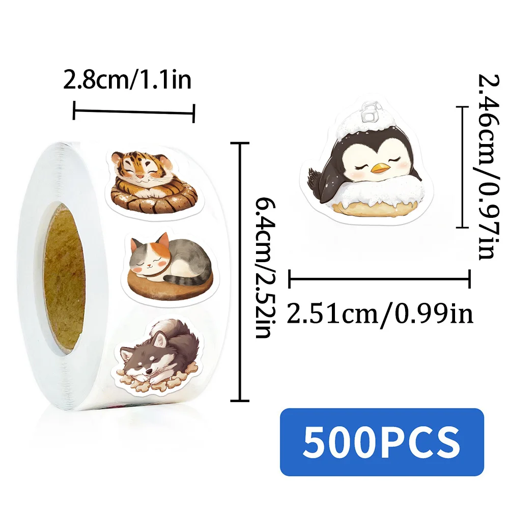 500 قطعة/لفة لطيف الكرتون الدافئة النوم الحيوان لفة ملصقات متعة الثعلب البطريق النمر القط الأسود DIY بها بنفسك المغلف دعوة جلد البقر #6