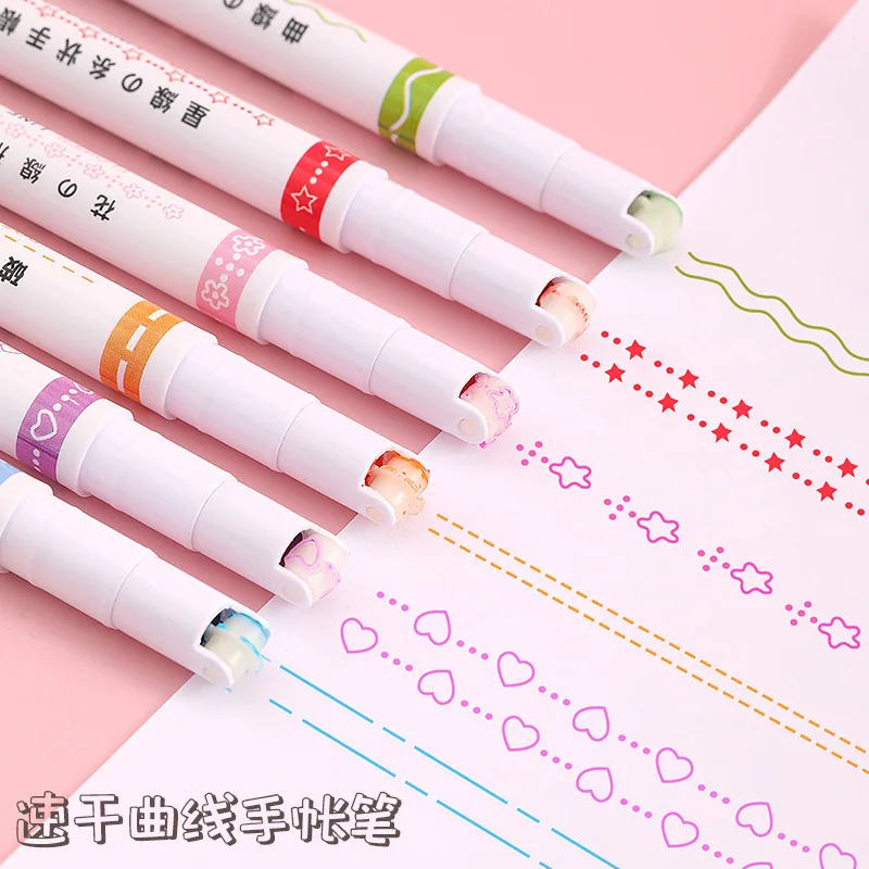 6 Teile/satz Kawaii Blumen Linie Geformt Textmarker Roller Spitze Kurve Liner Marker für Schreiben Journaling Zeichnung Schreibwaren