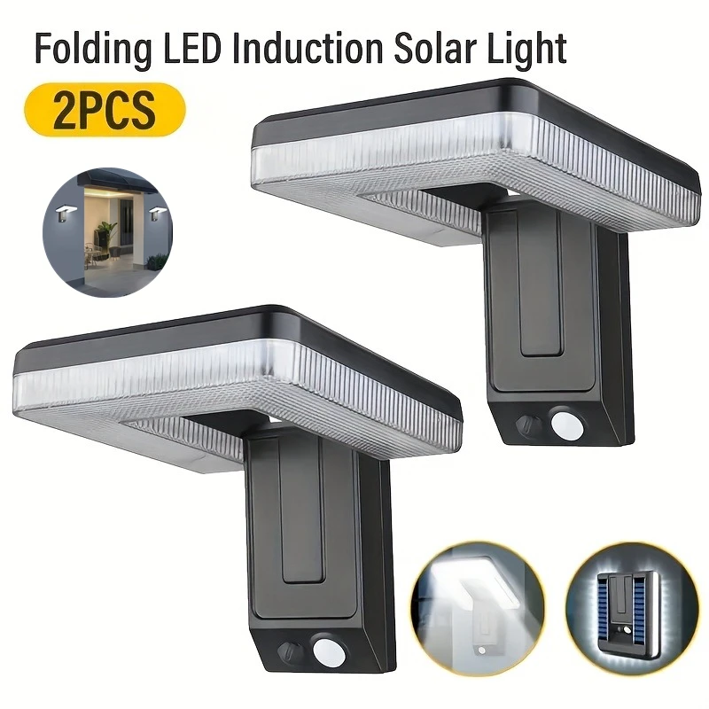 

2 шт. уличные складные солнечные настенные светильники с датчиками движения, 120 ° Широкоугольное светодиодное освещение, три режима освещения, подходит для Ga