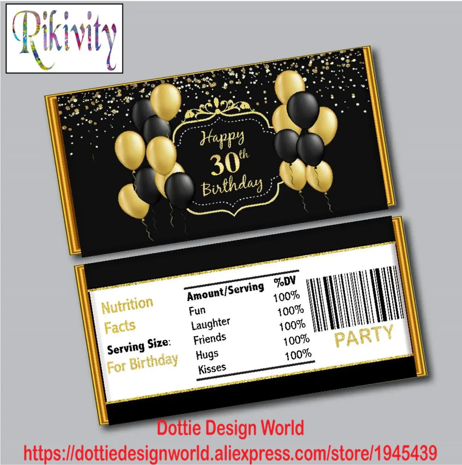 Gold Balloon Birthday Favor 1.5 Oz Chocolate Bar Candy Wrapper Custom Sticker Labels Baby Shower Wedding Party Decor Supplies