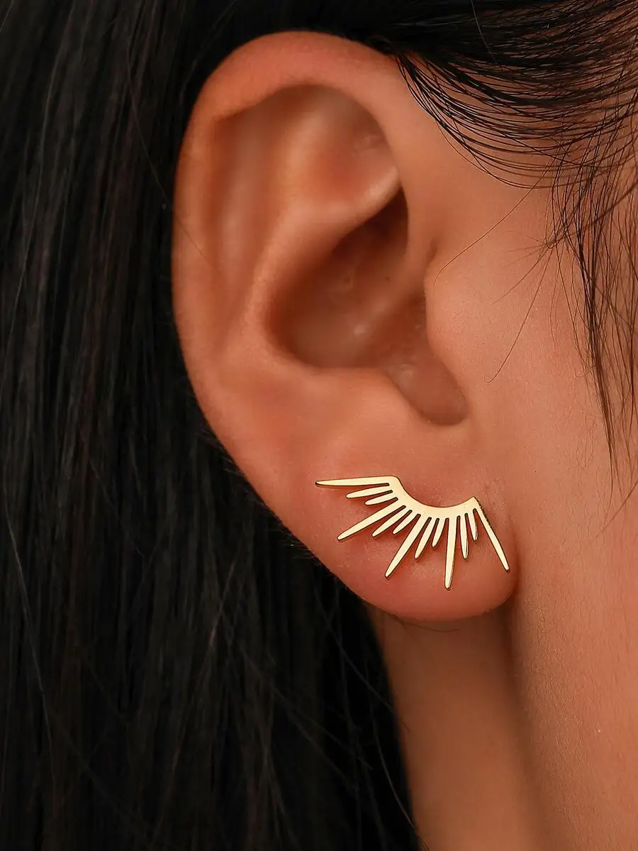 

Aomogo Stainless Steel Earrings 2023 Delicate Half Circle Sun Design Fashion Gothic Stud Earrings For Women Jewelry Party Gifts
